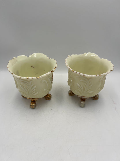 Northwood Louis XV pattern pair of custard glass footed spooner with gold gilt decoration