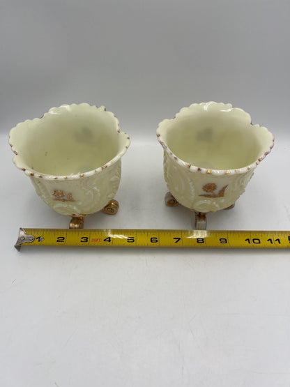 Northwood Louis XV pattern pair of custard glass footed spooner with gold gilt decoration