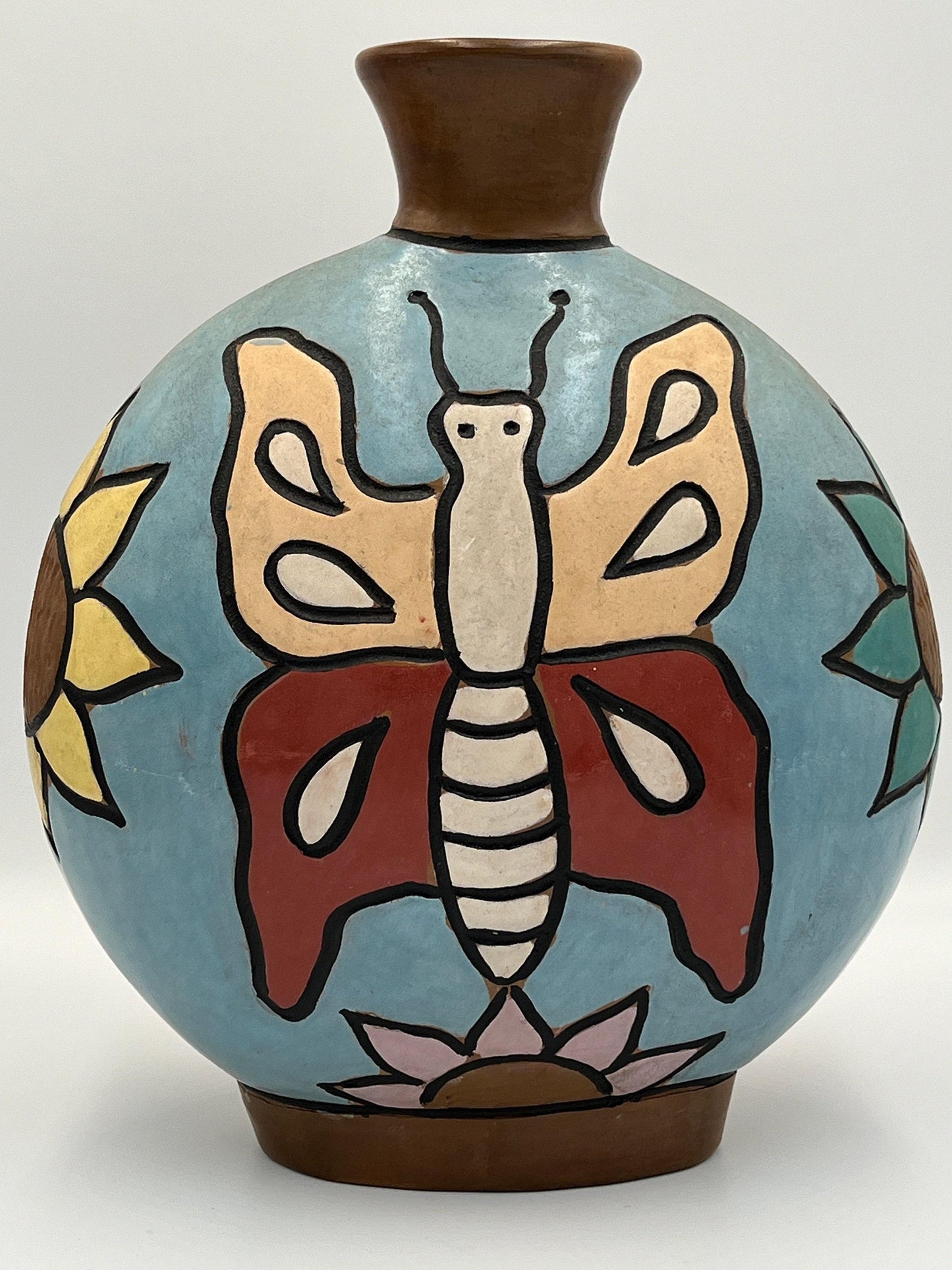 Chulucanas Pottery Vase, Vintage Moncada Floral Design (9.5" Tall)