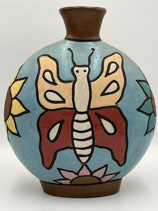 Chulucanas Pottery Vase, Vintage Moncada Floral Design (9.5" Tall)