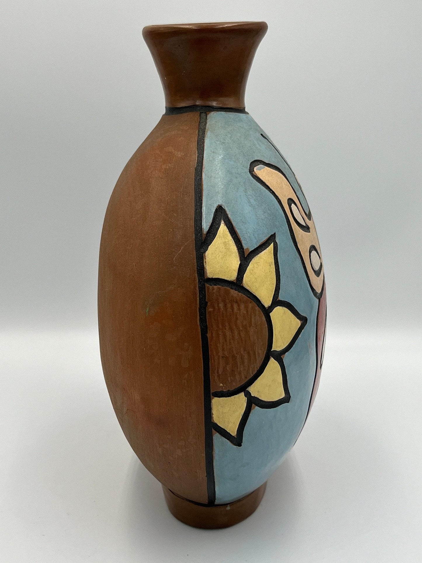 Chulucanas Pottery Vase, Vintage Moncada Floral Design (9.5" Tall)