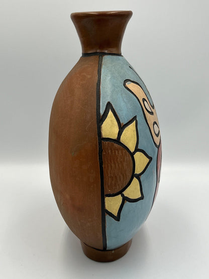 Chulucanas Pottery Vase, Vintage Moncada Floral Design (9.5" Tall)