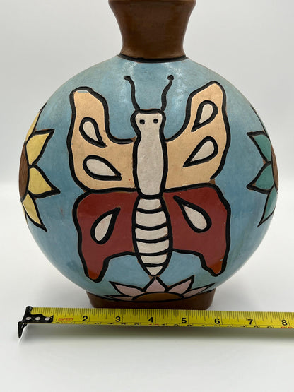 Chulucanas Pottery Vase, Vintage Moncada Floral Design (9.5" Tall)