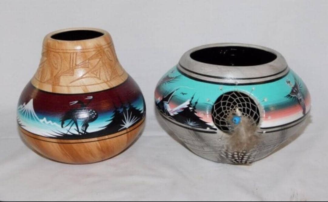 Navajo Pottery Vase and Small Dreamcatcher Pot, Signed P. Blackhorse, Sold Individually