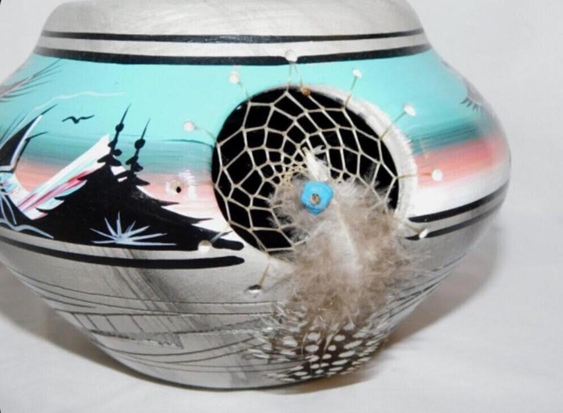 Navajo Pottery Vase and Small Dreamcatcher Pot, Signed P. Blackhorse, Sold Individually