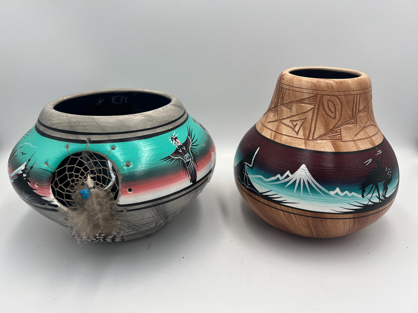 Navajo Pottery Vase and Small Dreamcatcher Pot, Signed P. Blackhorse, Sold Individually