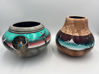 Navajo Pottery Vase and Small Dreamcatcher Pot, Signed P. Blackhorse, Sold Individually
