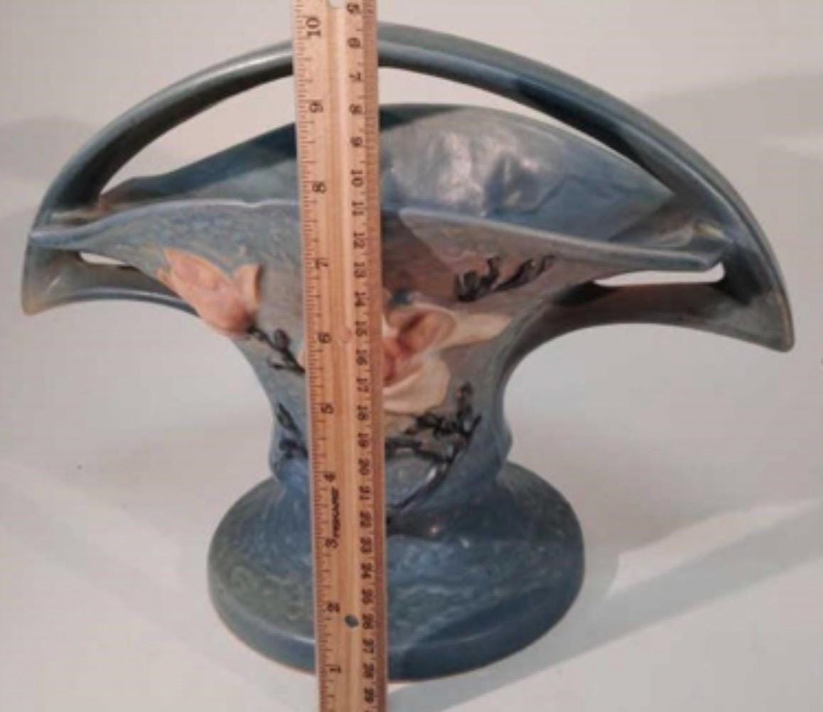 Roseville Blue Magnolia Vase - Vintage Handled Ceramic Pottery