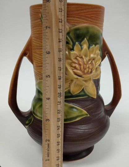 Roseville Pottery Brown Water Lily Vase 76-8"