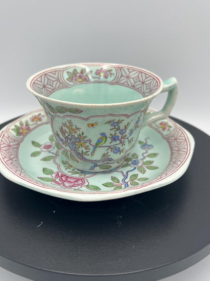 Vintage Adams Calyx Ware Singapore Bird Cup and Saucer – English Ironstone Set