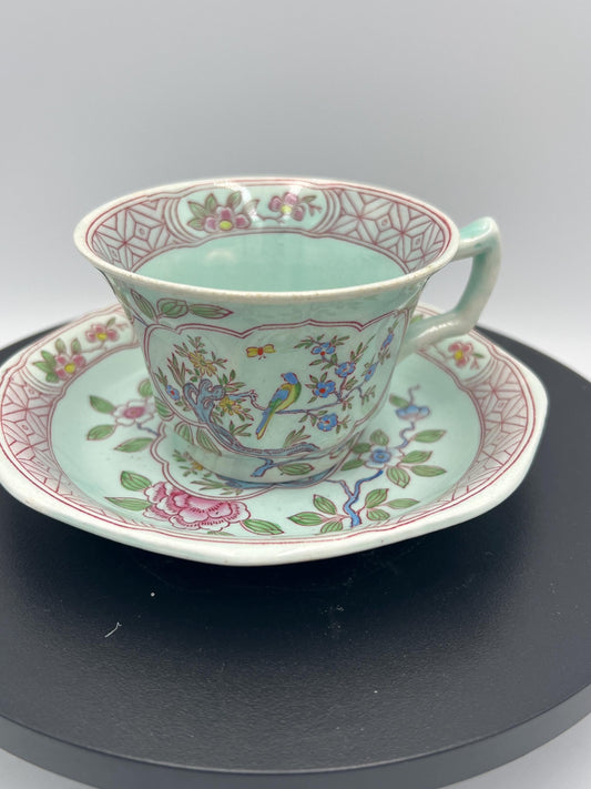 Vintage Adams Calyx Ware Singapore Bird Cup and Saucer – English Ironstone Set