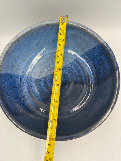 Vintage Blue Studio Pottery Bowl – Hand Thrown Stoneware Serving Bowl – Signed Trilobite Pottery Mark – 8 Inch Artisan Bowl