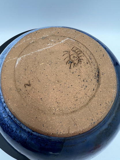 Vintage Blue Studio Pottery Bowl – Hand Thrown Stoneware Serving Bowl – Signed Trilobite Pottery Mark – 8 Inch Artisan Bowl