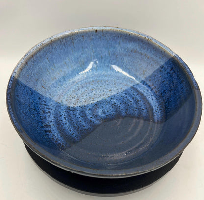 Vintage Blue Studio Pottery Bowl – Hand Thrown Stoneware Serving Bowl – Signed Trilobite Pottery Mark – 8 Inch Artisan Bowl