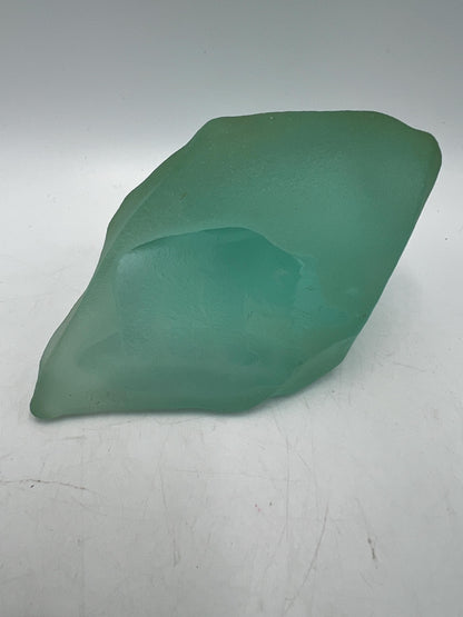 Vintage Coastal Aqua Frosted Sea Glass Etched Polar Bear Paperweight Glass Art