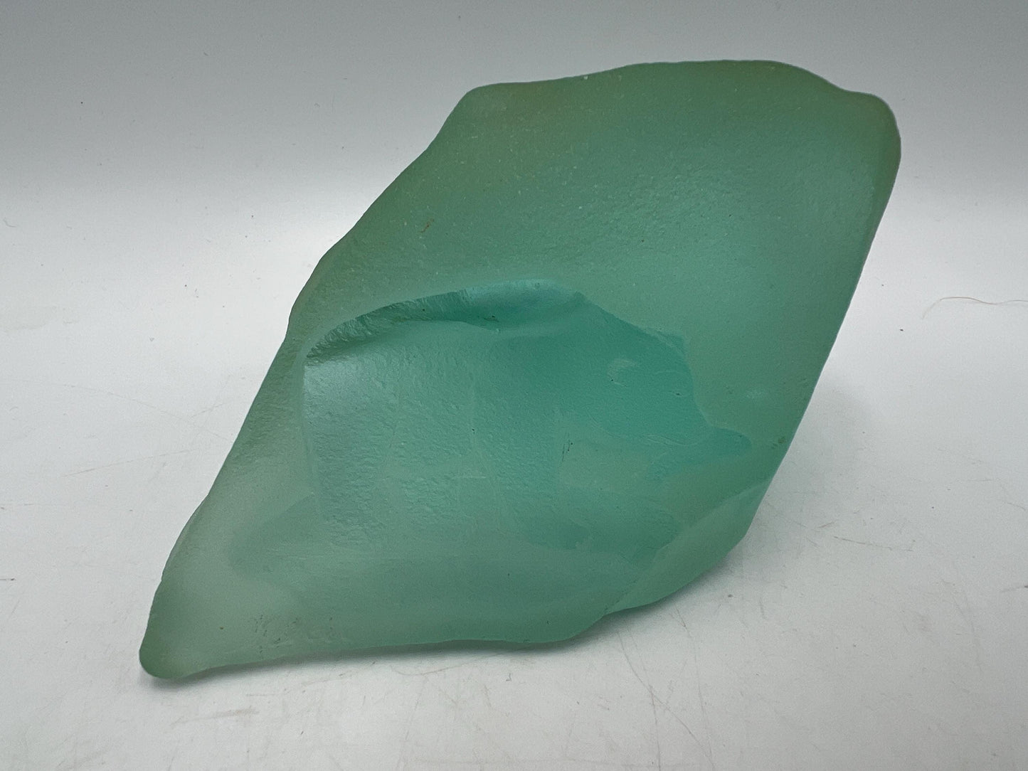 Vintage Coastal Aqua Frosted Sea Glass Etched Polar Bear Paperweight Glass Art