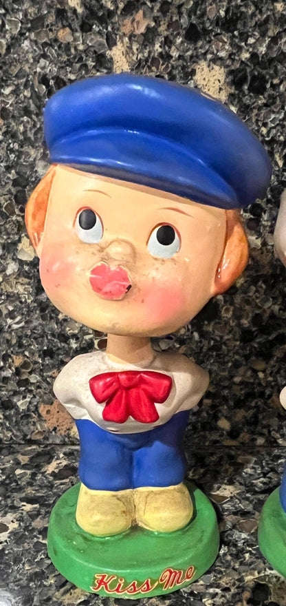 Vintage 1950's Dutch Boy & Girl "Kiss Me" Bobble Head Pair, Valentine's Day Gift, Romantic Date, Bachelor / bachelorette party, Wedding Top