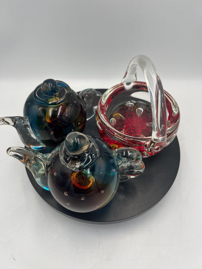 Art Glass: Teapots and Joe Rice Basket - Sold Individually