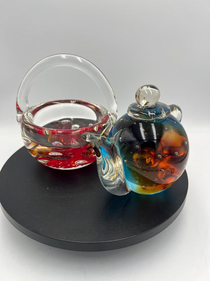 Art Glass: Teapots and Joe Rice Basket - Sold Individually