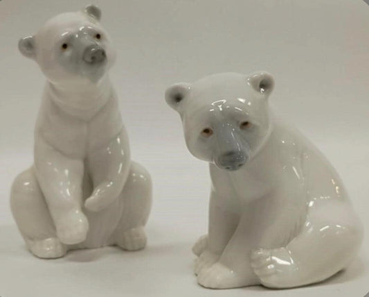 Lladro Seated Polar Bear and Resting Polar Bear Set Figurines: Lladro - Porcelain Sculpture. No Box