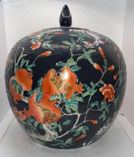 Vintage Chinese Famille Noire Ginger Jar