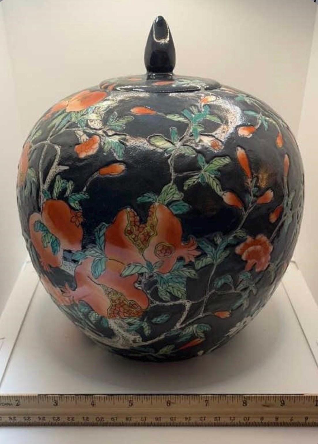 Vintage Chinese Famille Noire Ginger Jar