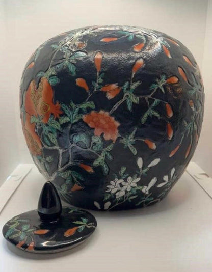 Vintage Chinese Famille Noire Ginger Jar
