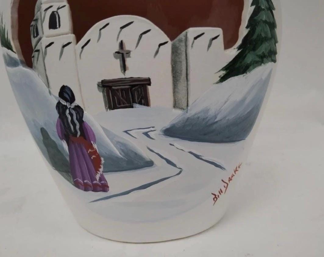 Native American Village Wedding Vase Hand Painted Bill Drake