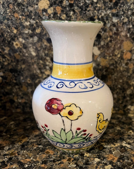 VTG Easter Spring Chicken Vase Ceramic Hand Painted