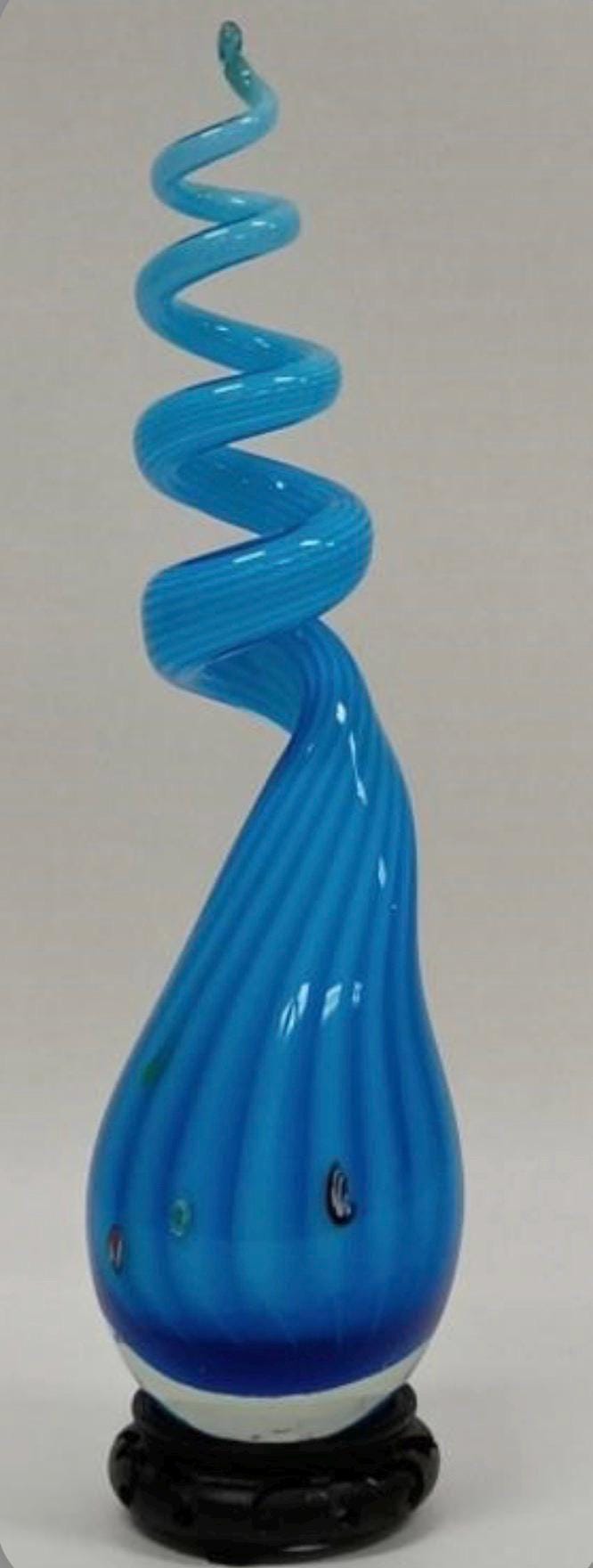 Murano Art Glass Blue Swirl Corkscrew Sculpture