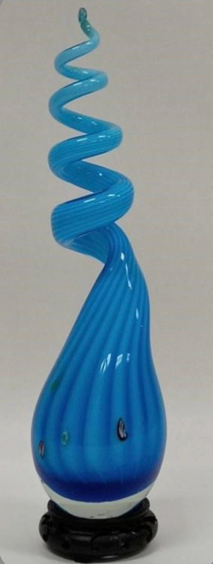 Murano Art Glass Blue Swirl Corkscrew Sculpture