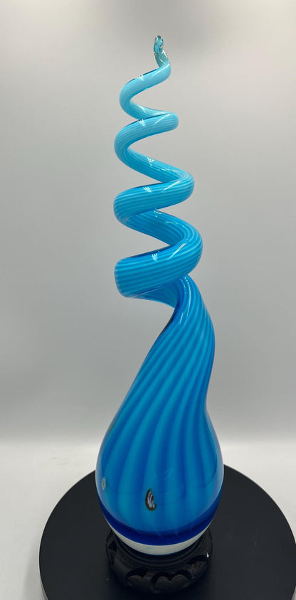 Murano Art Glass Blue Swirl Corkscrew Sculpture
