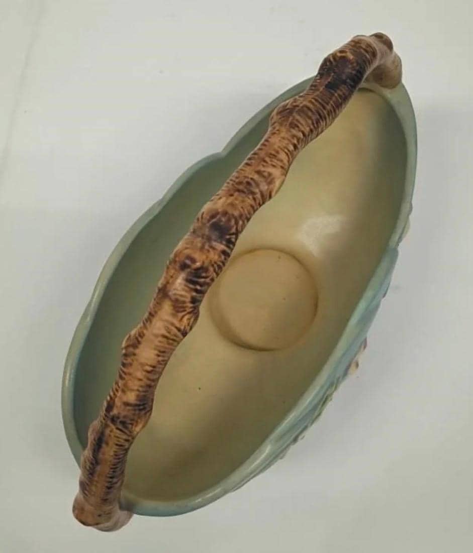 Roseville Blue 310-10" Apple Blossom Basket - Vintage Ceramic Pottery