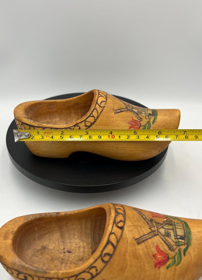 Vintage Pair Wooden Clogs Shoe Made in Holland Hand-Painted Windmill