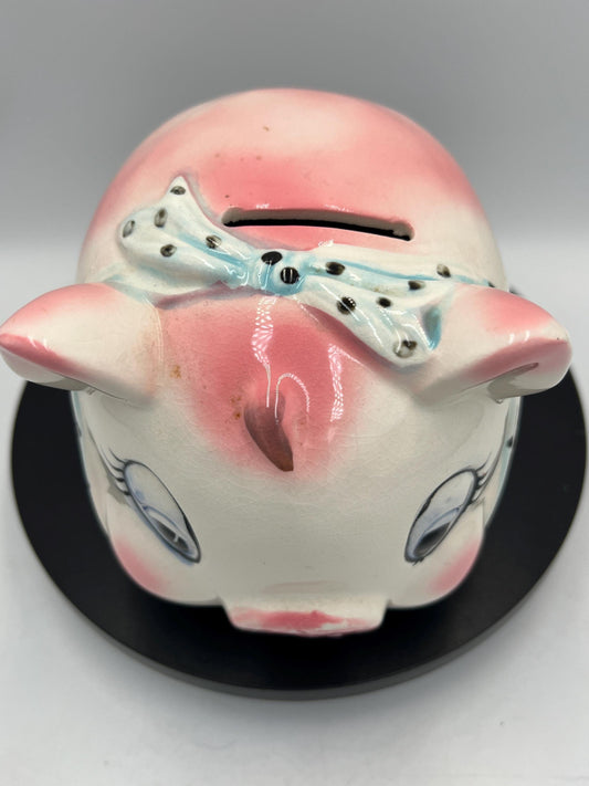 Piggy Bank, Lefton 745N Ceramic Piggy Bank Vtg Big Eyes Hand Painted Japan vintage kitsch -Ceramic Animal - Farmhouse Decor