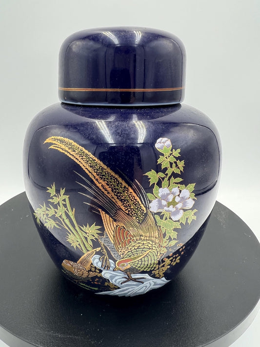 Elegant Blue and Gold Decorative Ginger Jar