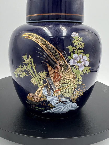 Elegant Blue and Gold Decorative Ginger Jar