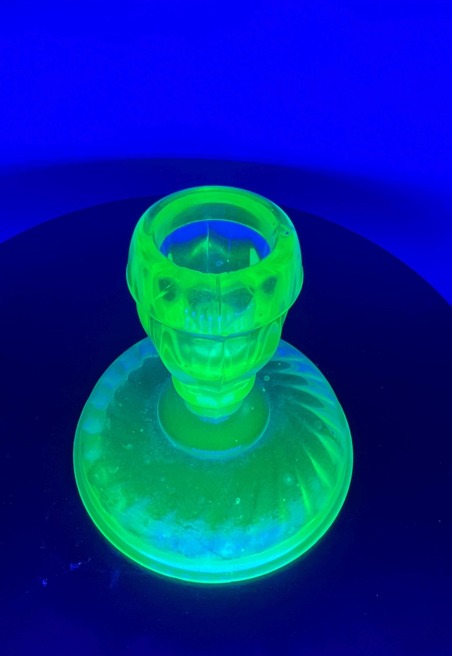 Fostoria Uranium Glass Candlestick Holder - Glows!