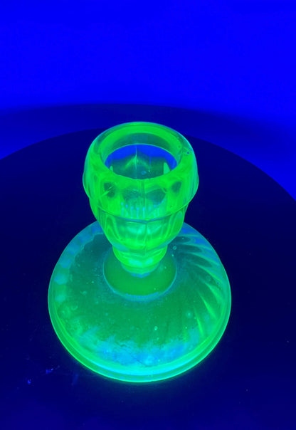 Fostoria Uranium Glass Candlestick Holder - Glows!