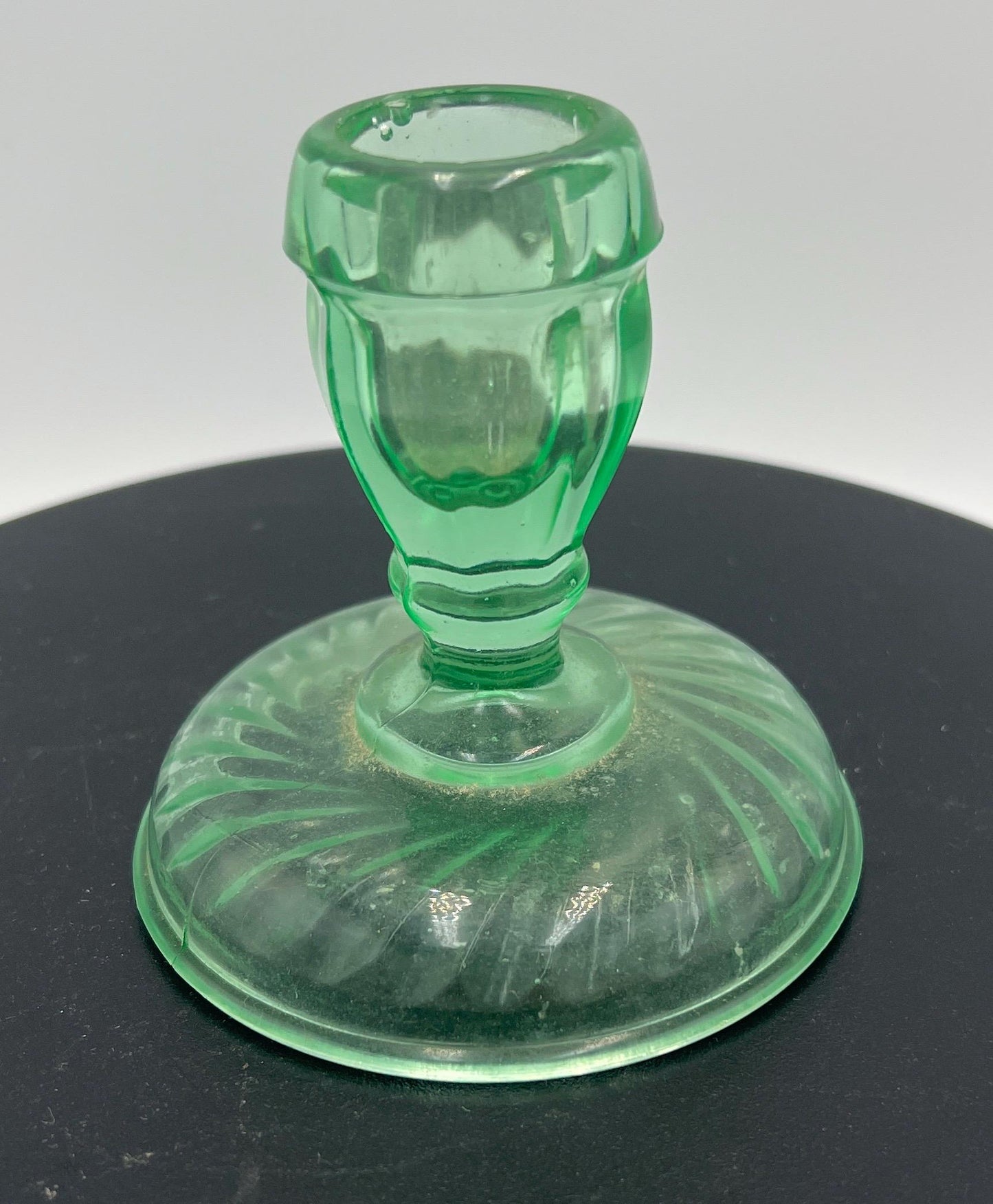 Fostoria Uranium Glass Candlestick Holder - Glows!