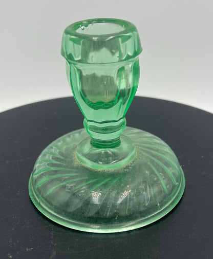 Fostoria Uranium Glass Candlestick Holder - Glows!