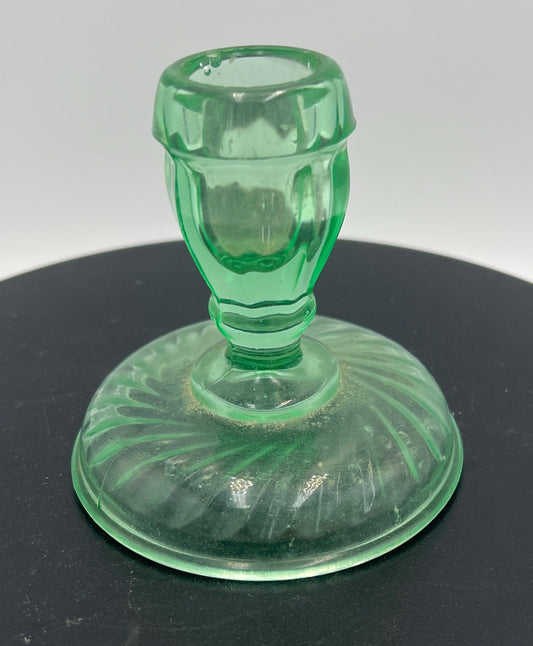 Fostoria Uranium Glass Candlestick Holder - Glows!