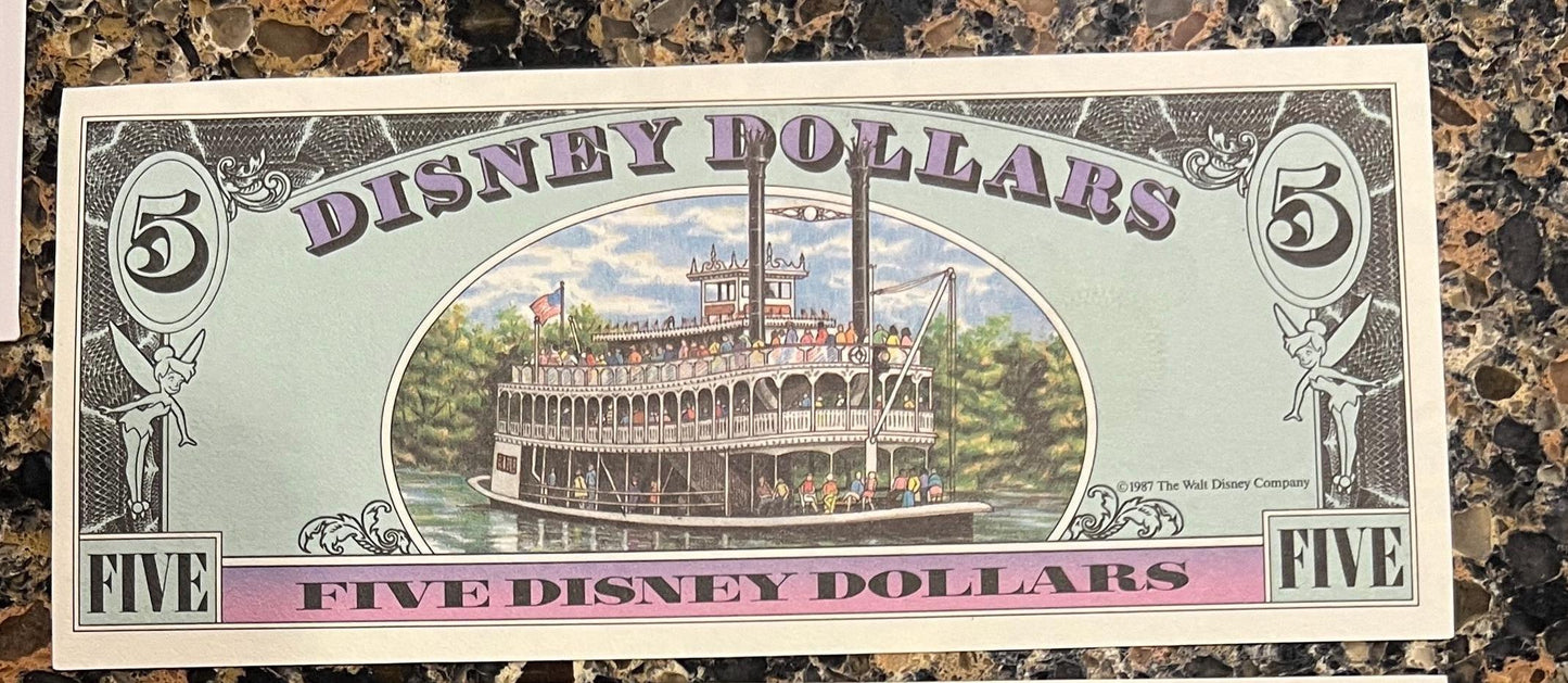 DISNEY Dollars - Huge Variety Available - Ten Dollars - Five - One - Being Sold as Individual Bills