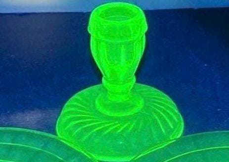 Fostoria Uranium Glass Candlestick Holder - Glows!