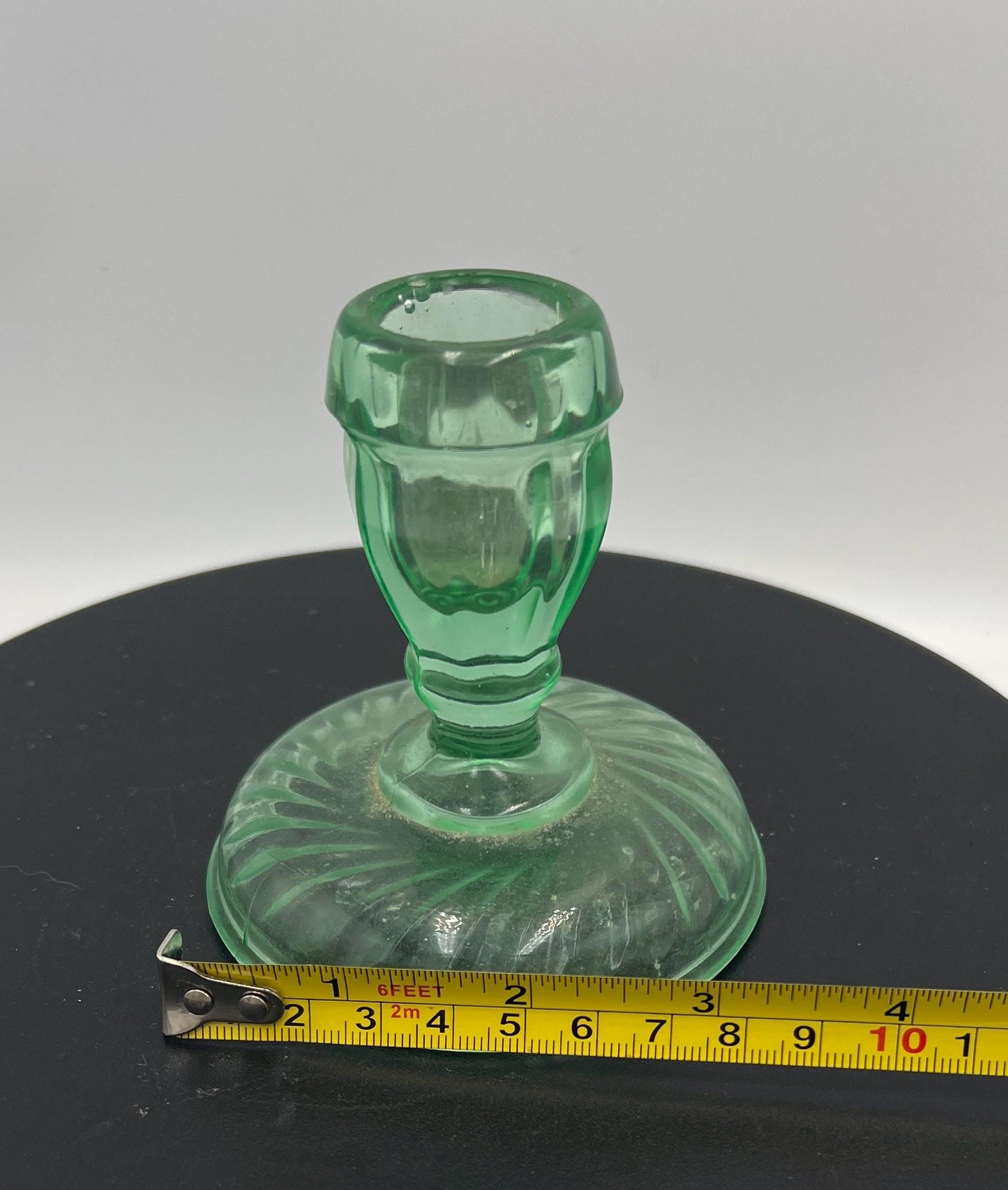 Fostoria Uranium Glass Candlestick Holder - Glows!