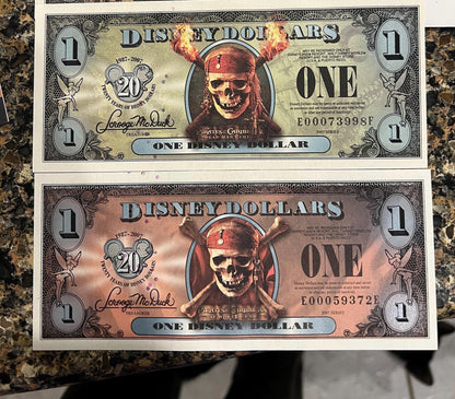 DISNEY Dollars - Huge Variety Available - Ten Dollars - Five - One - Being Sold as Individual Bills