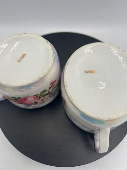 Vintage Bavaria Porcelain Cream & Sugar Set w/ Lid – Iridescent Lusterware Floral Roses Germany Cottage Chic Tea Service