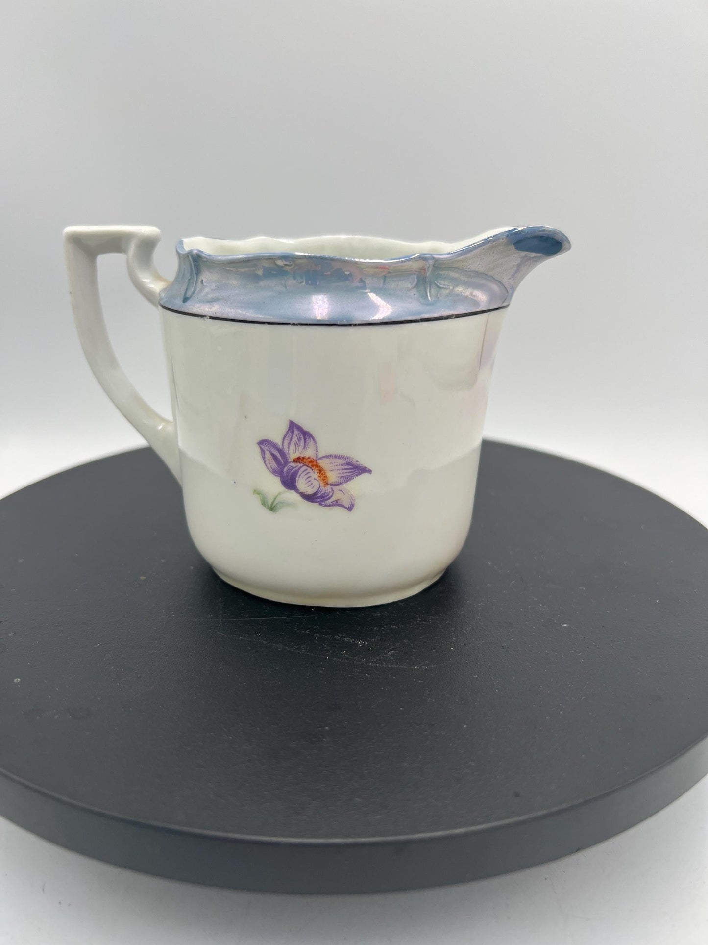 Vintage Bavaria Porcelain Cream & Sugar Set w/ Lid – Iridescent Lusterware Floral Roses Germany Cottage Chic Tea Service