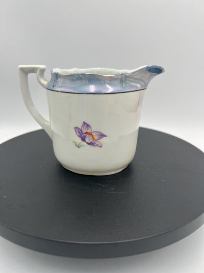 Vintage Bavaria Porcelain Cream & Sugar Set w/ Lid – Iridescent Lusterware Floral Roses Germany Cottage Chic Tea Service