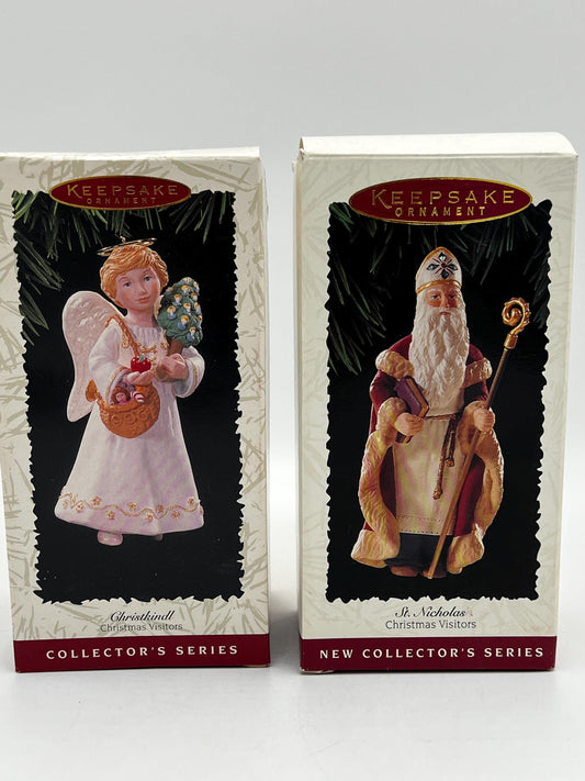 Christmas Ornament Pair - Hallmark Keepsake Ornament Collector Series - Christmas Visitors - St. Nicholas and Chriskindl